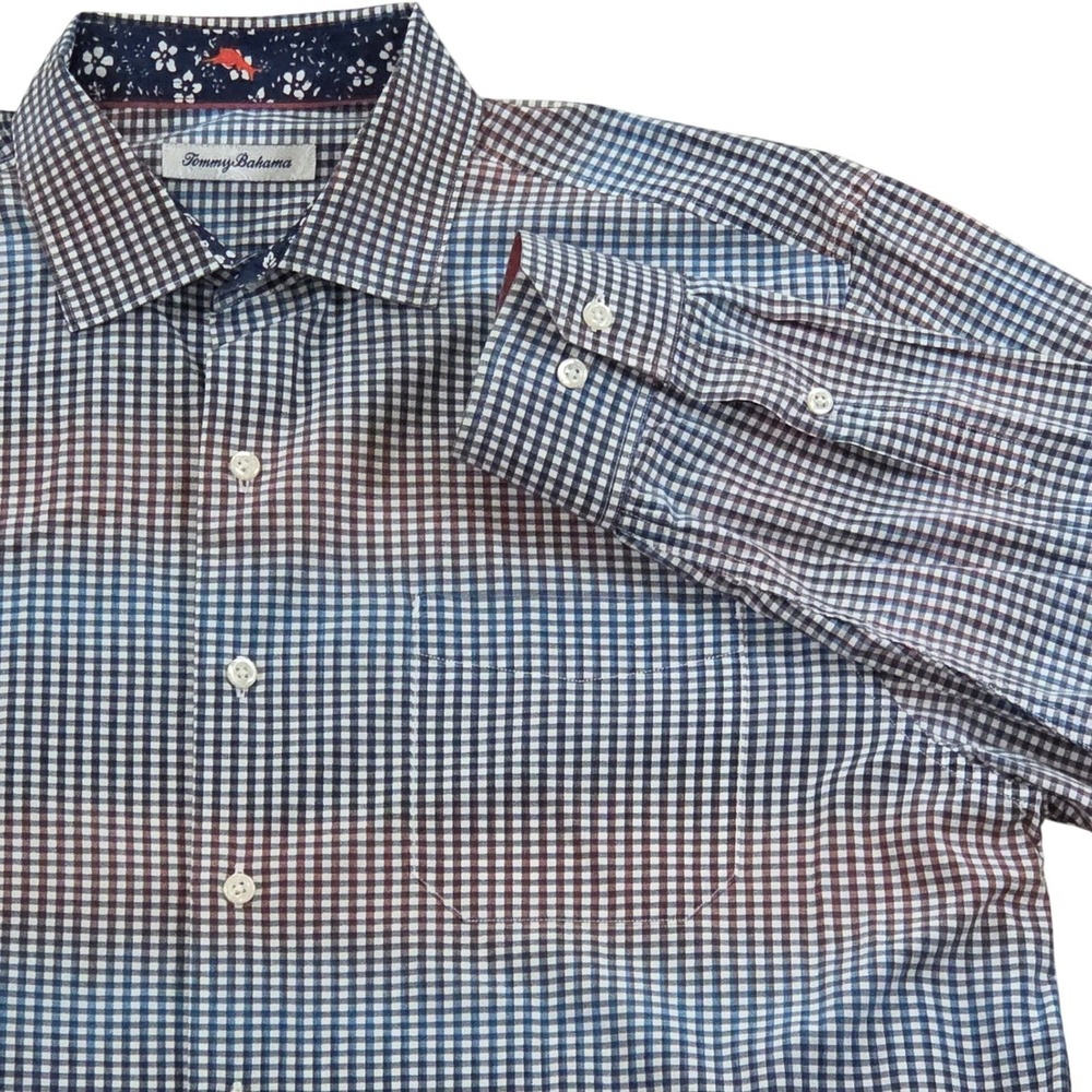 Tommy Bahama Tropic Isles Long Sleeve Button Up Shirt Cotton Gingham Mens L‎